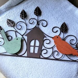 Birds On Wrought Iron Hanger. Approximately 19 Inches Long And 9 Inches Tall